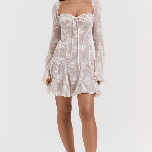 Off-Shoulder Backless Dress w/ Flare Sleeves | French Mini - Picture 6 of 8